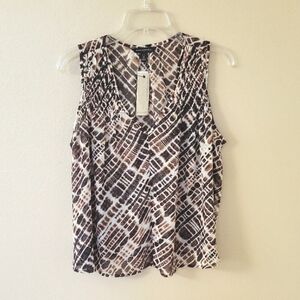 Banana Republic Womens Brown Cream Ruched Sheer Sleeveless Top - Size MP